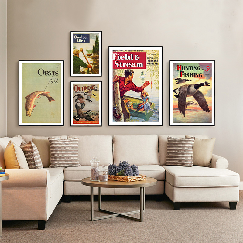Vintage Colorful Fishing Poste - Outdoor Hunting Paintings review and price